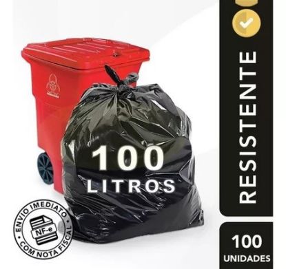 Imagem de SACO PLASTICO DE LIXO PRETO 75 X 90 CM MICRAS REFORCADO C/ 100 UN