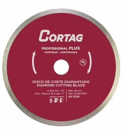 Imagem de DISCO DE CORTE DIAMANTADO  10" X 1" 254 X 25MM P/ CORTE DE CERÂMICA AZULEJO TELHA E TIJOLO PROFISSIONAL PLUS