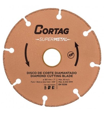 Imagem de DISCO DE CORTE DIAMANTADO   7" X 7/8" 180 X 22MM P/ CORTE DE AÇO INOX FERRO FUNDIDO E METAIS NÃO FERROSOS LINHA SUPER METAL  