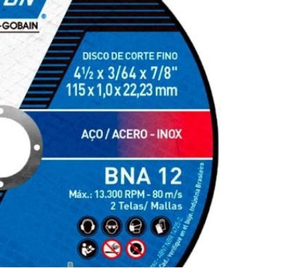 Imagem de DISCO DE CORTE  4.1/2" 115 X 1,0 X 22,23MM P/ ACO INOX  FURO 7/8" 2 TELAS LINHA BNA 12 FINO