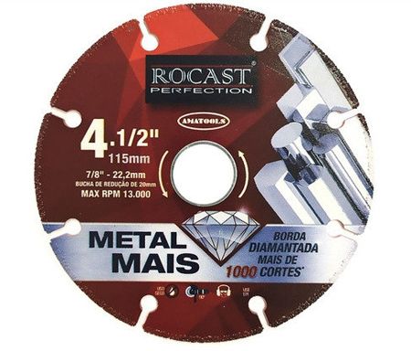 Imagem de DISCO DE CORTE DIAMANTADO   4 1/2" X 7/8" 115 X 22MM  P/ CORTE DE ACO E ACO INOXIDÁVEL C/ BORDA DIAMANTADA METAL MAIS