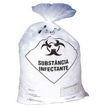 Imagem de SACO PLASTICO DE LIXO HOSPITALAR P/ RESIDUO INFECTANTE 30L 59 X 62 BRANCO PCT C/ 100 UN