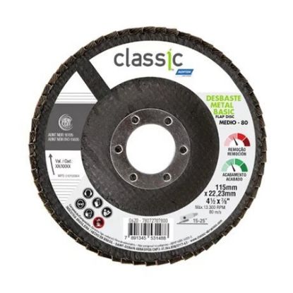 Imagem de DISCO FLAP  4 1/2" X 7/8" GRAO   40 P/ DESBASTE DE SOLDAS REBARBACAO E ELIMINACAO DE PONTOS DE CORROSAO LINHA CLASSIC