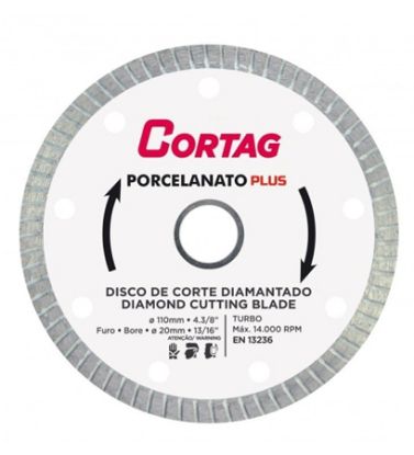 Imagem de DISCO DE CORTE DIAMANTADO  4 3/8" X 13/16" 110 X 20MM P/ CORTE DE PORCELANATO E CERÂMICA LINHA PLUS