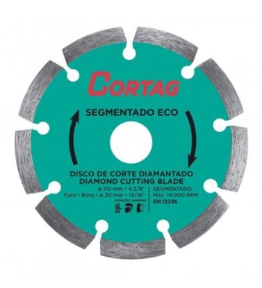 Imagem de DISCO DE CORTE DIAMANTADO  4 3/8" X 13/16" 110 X 20MM P/ CORTE DE CONCRETO ALVENARIA E BLOCO DE CONCREETO SEGMENTADO ECO  