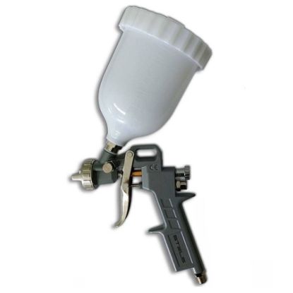 Imagem de PISTOLA DE PINTURA C/ TANQUE ALTO ALIMENTACAO POR GRAVIDADE 600ML DIAMETRO DOS BICOS 1,2, 1,5, 1,8MM  ENCAIXE ROSCA 1/4" NPT