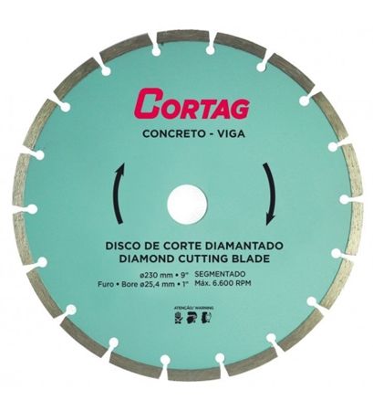 Imagem de DISCO DE CORTE DIAMANTADO   9" X 1" 230 X 25MM P/ CORTE DE CONCRETO ALVENARIA E BLOCO DE CONCREETO SEGMENTADO  