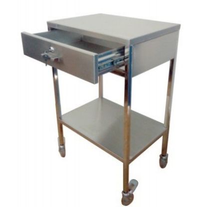 Imagem de MESA AUXILIAR EM ACO INOX AISI 304 C/ 2 PLANOS E 1 GAVETA 50CM X 40CM X 80CM