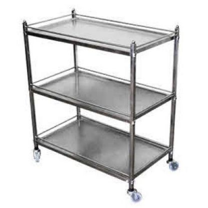 Imagem de MESA AUXILIAR EM ACO INOX AISI 304 C/ 3 PLANOS C/ GRADIL 80CM X 40CM X 120CM