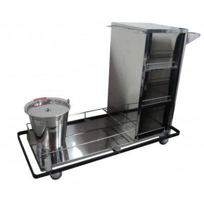 Imagem de CARRINHO EM ACO INOX FUNCIONAL P/ LIMPEZA 40CM X 80CM X 90CM