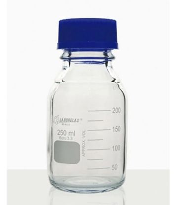 Imagem de FRASCO REAGENTE DE VIDRO BOROSILICATO 250ML INCOLOR C/ TAMPA E ROSCA