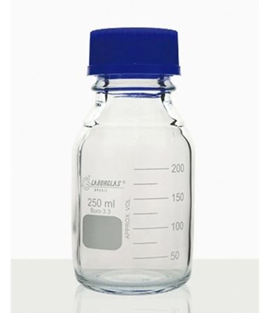 Imagem de FRASCO REAGENTE DE VIDRO BOROSILICATO 250ML INCOLOR C/ TAMPA E ROSCA