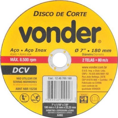 Imagem de DISCO DE CORTE   7" X 7/8" 180,0 X 1,6 X 22MM P/ CORTE DE ACO INOX C/ 2 TELAS LINHA DCV