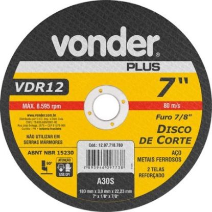 Imagem de DISCO DE CORTE   7" X 7/8" 180,0 X 3,2 X 22MM P/ AÇO E METAIS FERROSOS LINHA VDR 12 PLUS