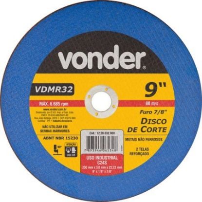 Imagem de DISCO DE CORTE   9" X 7/8" 230,0 X 3,0 X 22MM P/ CORTE DE ACO INOX  FURO 7/8" 2 TELAS LINHA VDMR 32