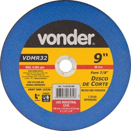 Imagem de DISCO DE CORTE   9" X 7/8" 230,0 X 3,0 X 22MM P/ CORTE DE ACO INOX  FURO 7/8" 2 TELAS LINHA VDMR 32