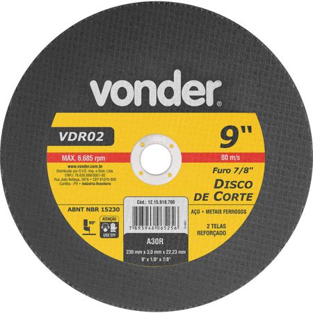 Imagem de DISCO DE CORTE   9" X 7/8" 230,0 X 3,2 X 22MM P/ CORTE DE ACO INOX  E METAIS FERROSOS 2 TELAS LINHA VDR 02