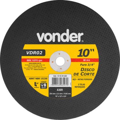 Imagem de DISCO DE CORTE  10" X 3/4" 254,0 X 3,2 X 19,05MM P/ ACO E METAIS FERROSOS LINHA VDR 02