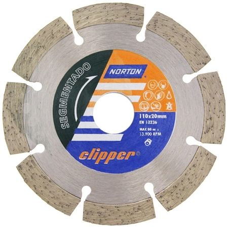 Imagem de DISCO DE CORTE DIAMANTADO   4" 110 X 10 X 20MM  P/ CORTE DE CONCRETO ALVENARIA TIJOLOS E TELHAS SEGMENTADO LINHA CLIPPER