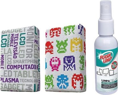 Imagem de KIT LIMPA TELA C/ 2 ESPONJAS MICROFIBRA E 1 SPRAY LIMPADOR