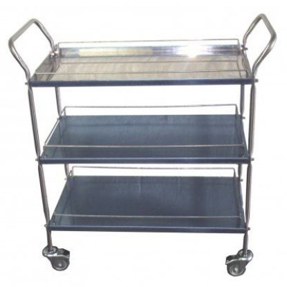 Imagem de CARRINHO EM ACO INOX TIPO COPA C/ 2 ALCAS C/ 3 BANDEJAS E GUARNICOES 40CM X 60CM X 90CM