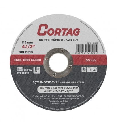 Imagem de DISCO DE CORTE   4 1/2" X 3/64" X 7/8" 115 X 1,0 X 22MM P/ CORTE DE ACO INOX E METAIS FERROSOS E NÃO FERROSOS