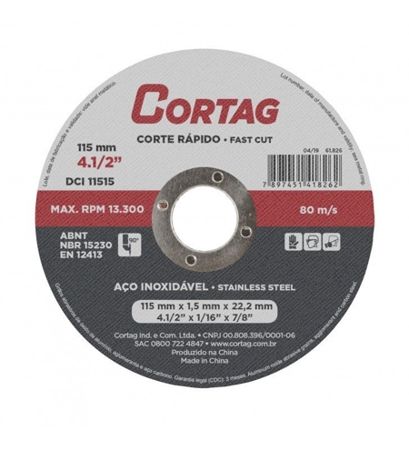 Imagem de DISCO DE CORTE   4 1/2" X 1/16" X 7/8" 115 X 1,6 X 22MM P/ CORTE DE ACO INOX E METAIS FERROSOS E NÃO FERROSOS 