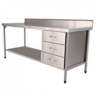 Imagem de MESA / BANCADA EM ACO INOX C/ 3 GAVETAS 120CM X 70CM X 85CM