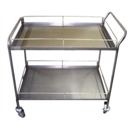 Imagem de CARRINHO AUXILIAR INOX AISI 304 C/ 2 BANDEJAS C/ BORDAS ANTI DERRAME 40CM X 100CM X 90CM