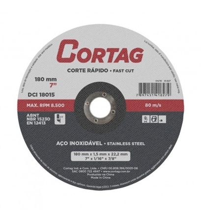 Imagem de DISCO DE CORTE   7" 7/8" X 1/16" X 7/8" 180 X 1,6 X  22MM P/ CORTE DE ACO INOX E METAIS FERROSOS E NÃO FERROSOS 