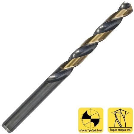 Imagem de BROCA ACO RAPIDO POLIDO 13/64 (5.159) X 86MM P6M5 P/ METAL C/ AFIACAO MULTIFACE