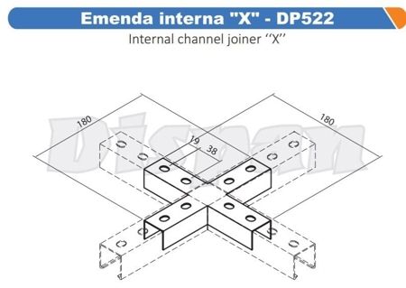 Imagem de EMENDA PERFILADO TIPO X PZ 38 X 38MM CHAPA 18 MSG 180 X 180MM