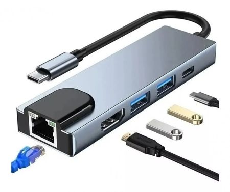 Imagem de ADAPTADOR HUB USB TIPO C P/ HDMI/USB/RJ45