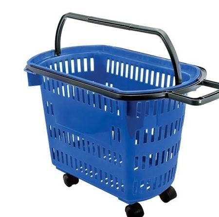 Imagem de CESTA PLASTICA DE MERCADO 30L AZUL C/ RODAS